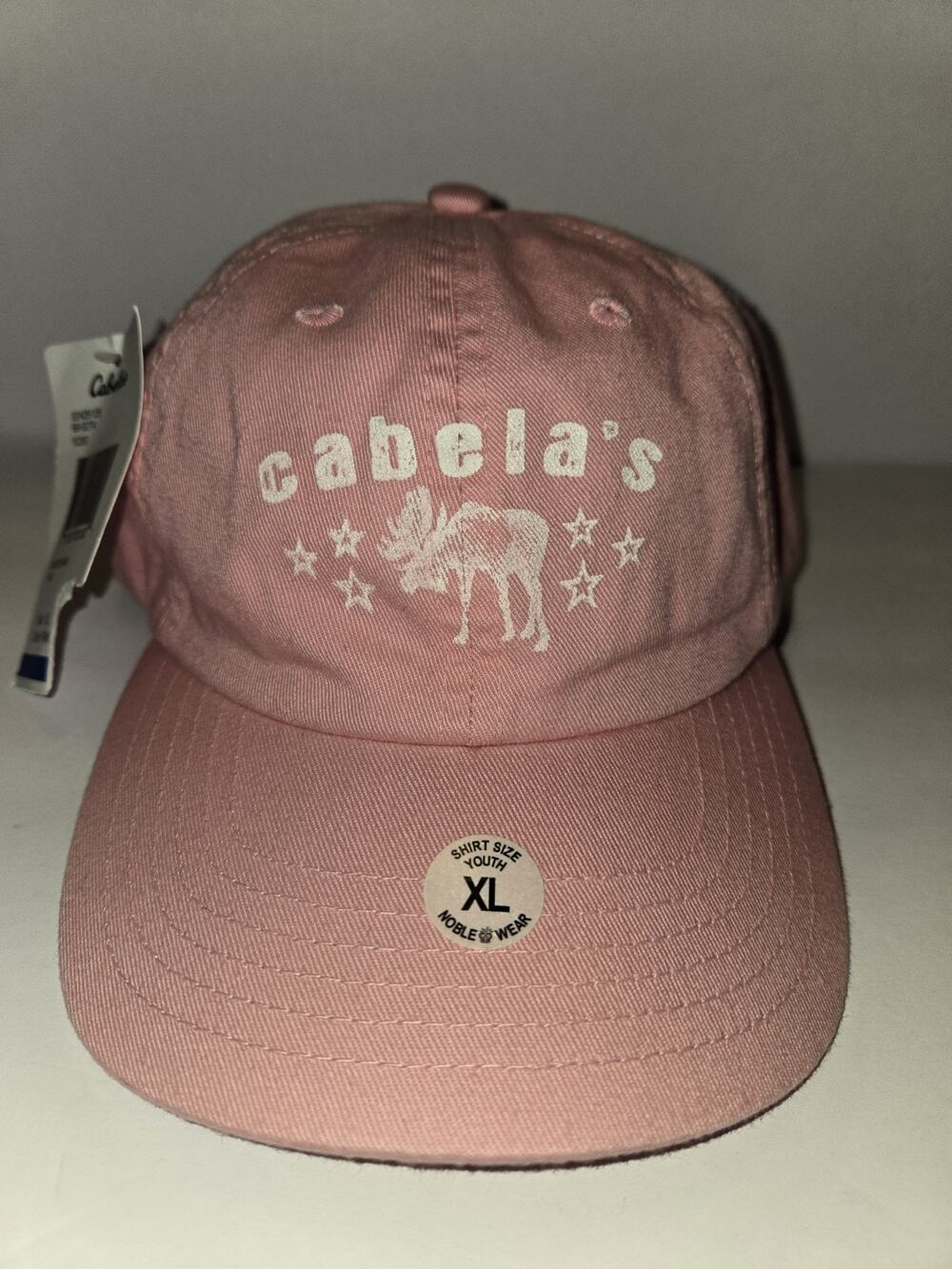Cabela's Girls XL or Small Adult Adjustable Hat Cap Ball Cap Pink w Moose Stars